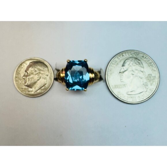 Estate Gold Plated Sterling Silver Blue Topaz Ring Size 5, 925, 5.7g Stunning - Picture 8 of 10